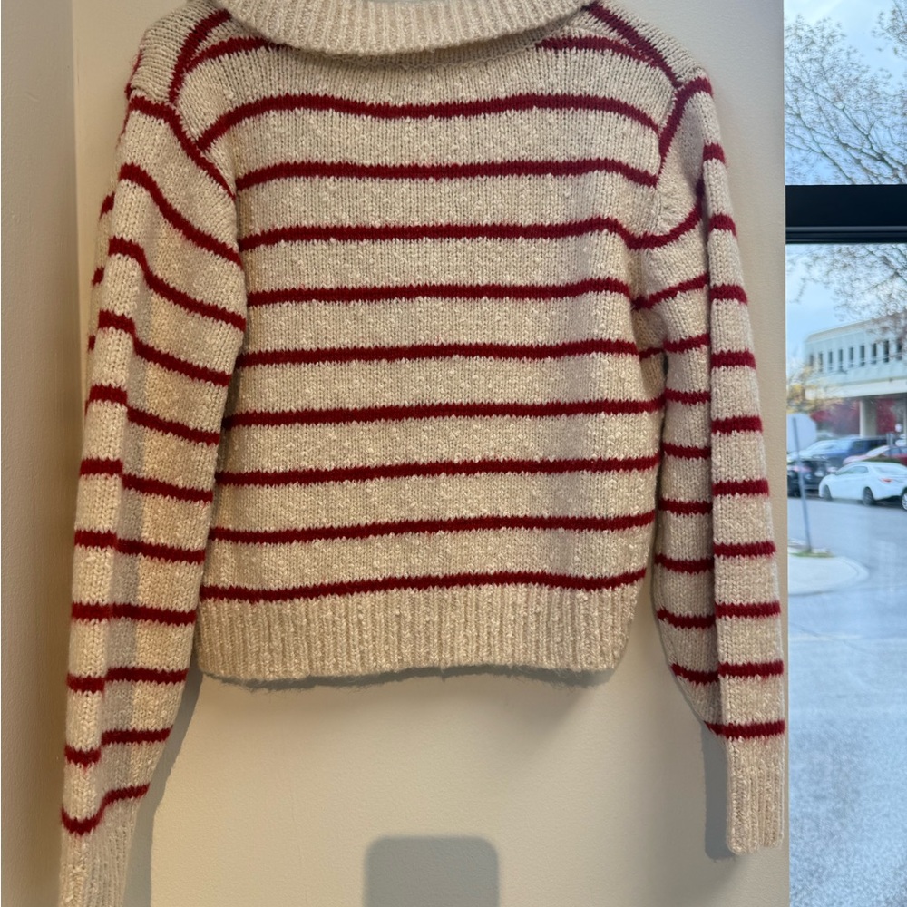 Miou Muse Red and White Striped Women's Sweater - Picture 3 of 4